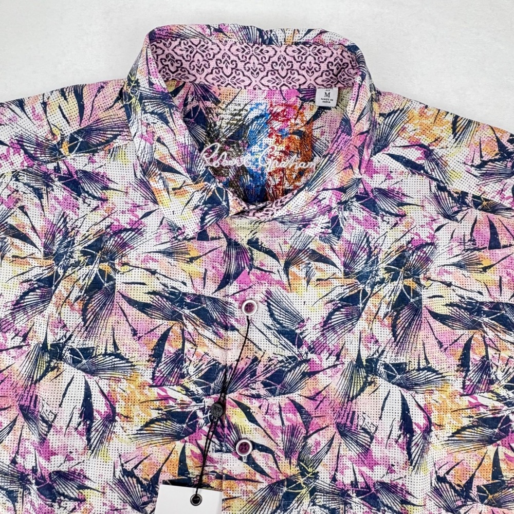 Robert Graham Shirt Mens Medium Multi Rory Linen Cotton Short Sleeve Button Down